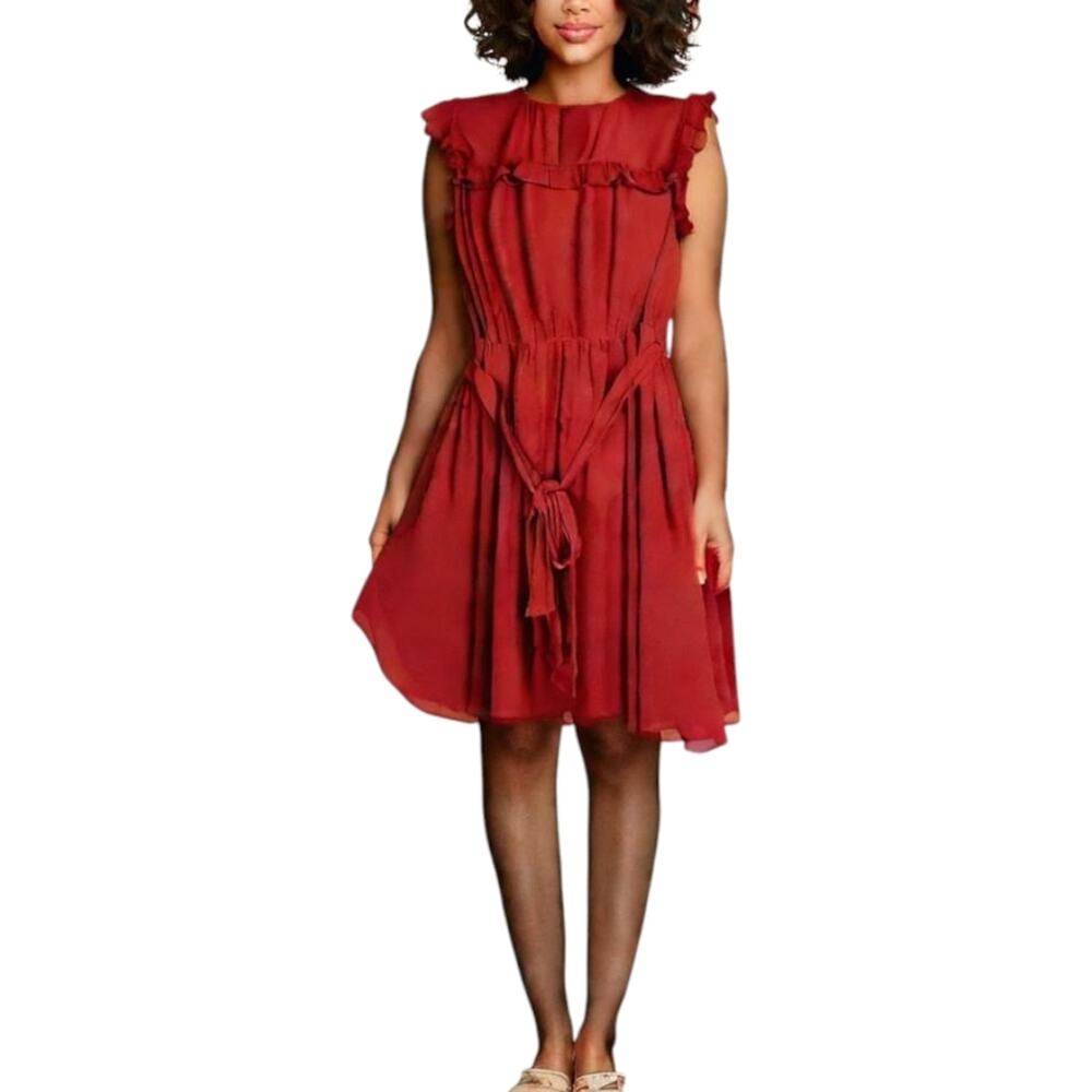 NWOT Reformation Red Ruffle Mini Dress Tie Waist Romantic Feminine